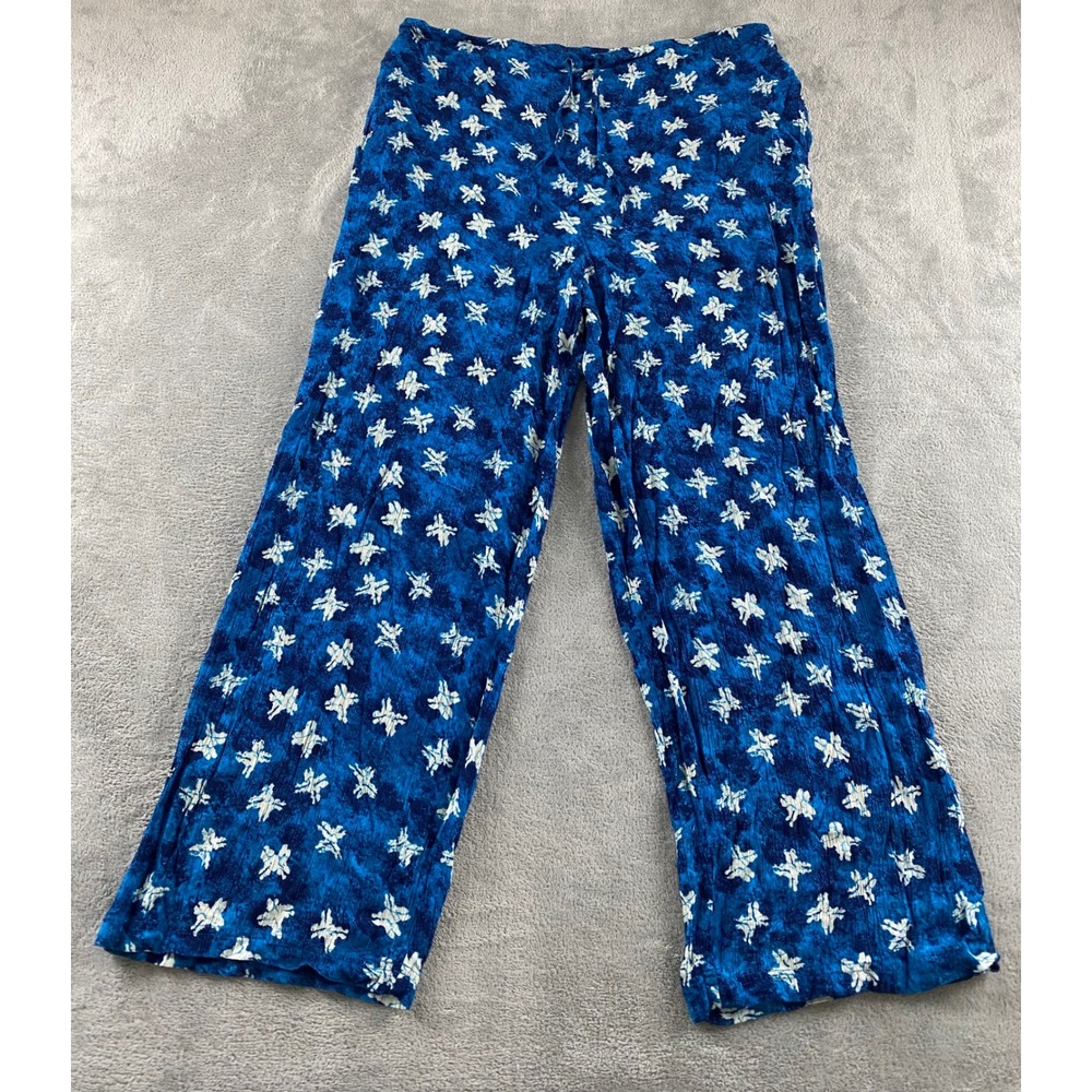 Carole Little Sport Blue White Abstract Print Rayon Wide Leg Pants Womens 12